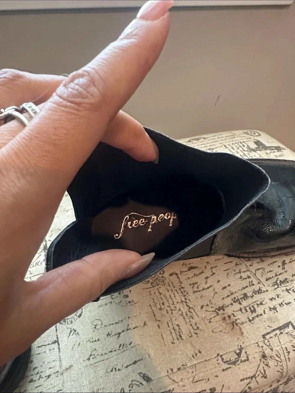 Free People Black Croc-Embossed Chelsea Booties